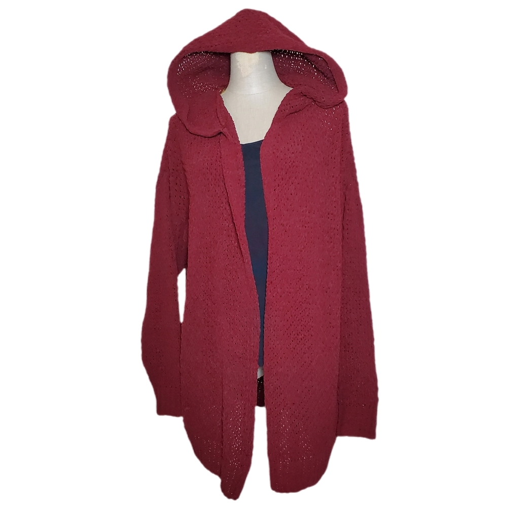 Rewind Women's Burgundy Knit Hoodie Sweater Sz L